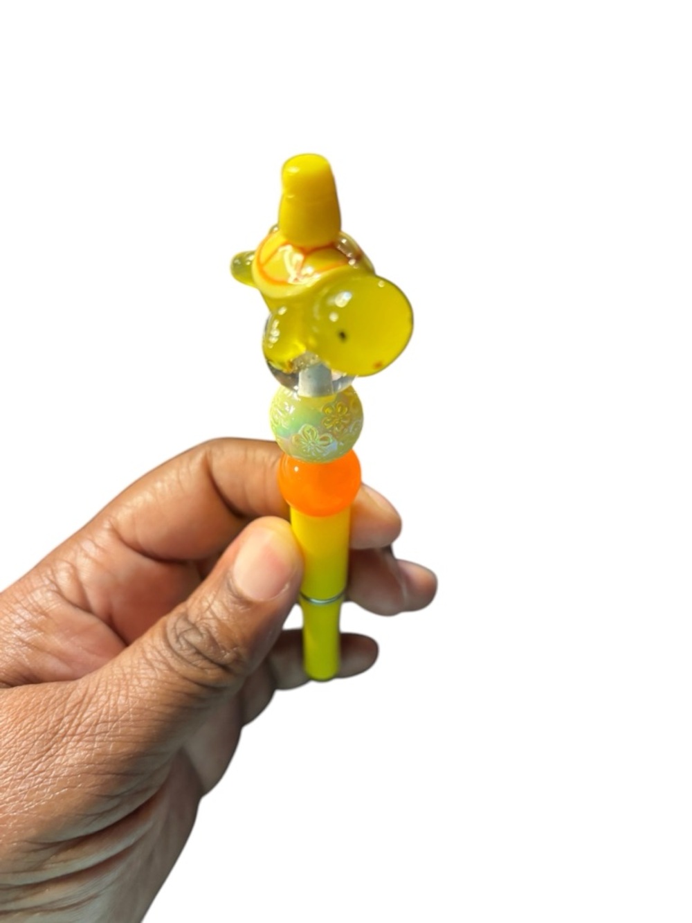 Handcrafted Beaded Yellow and Orange Turtle Pen - Picture 3 of 3